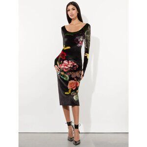 Alice + Olivia Delora Velvet Midi Dress 2 in "In The Wind Floral" NWT $395